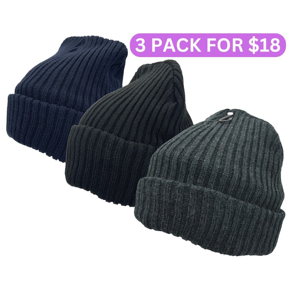 Brand New 3 Pack Thick Insulated Long Cuffed Beanie Winter Ski Cap Snowboard Hat